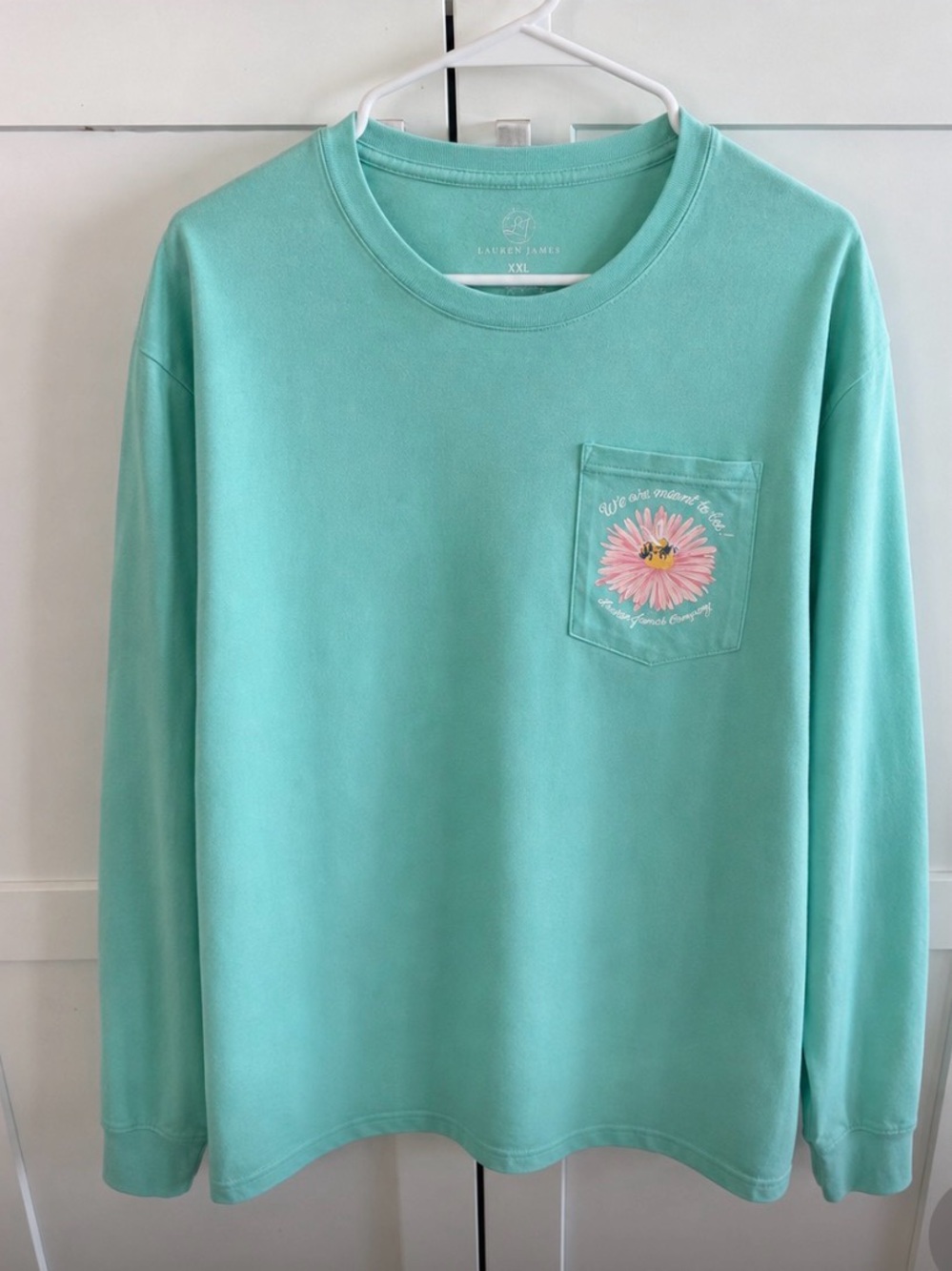 Lauren James Mint Long-Sleeve Pocket Tee with Daisy Graphic
